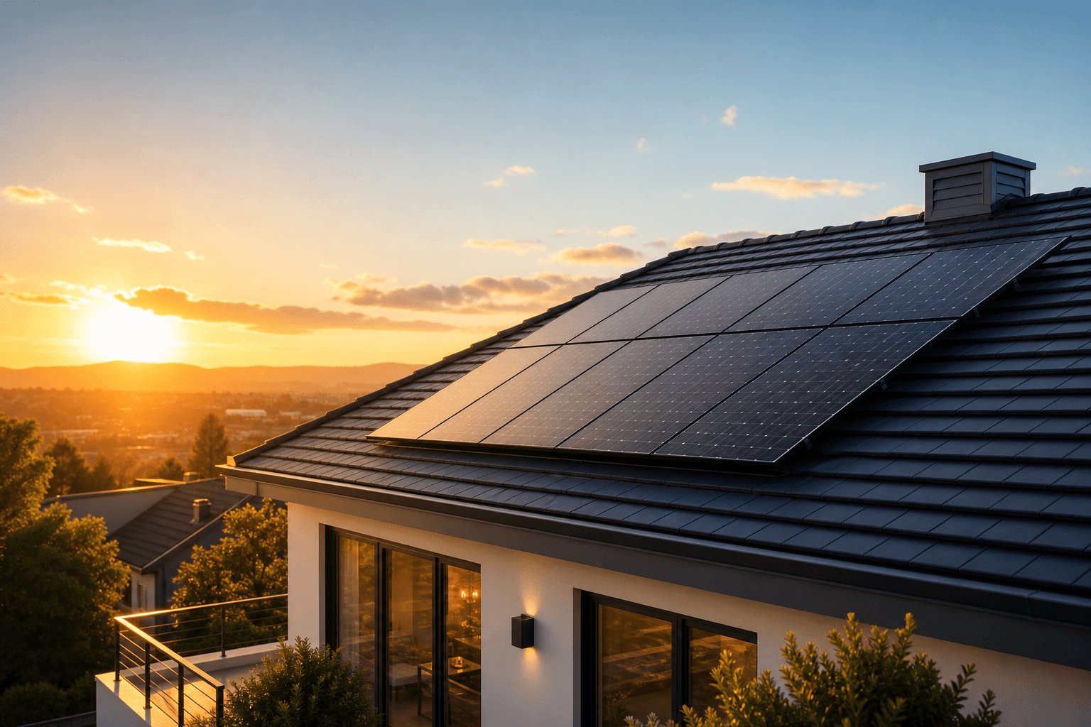 Instalação de painéis solares em telhado residencial